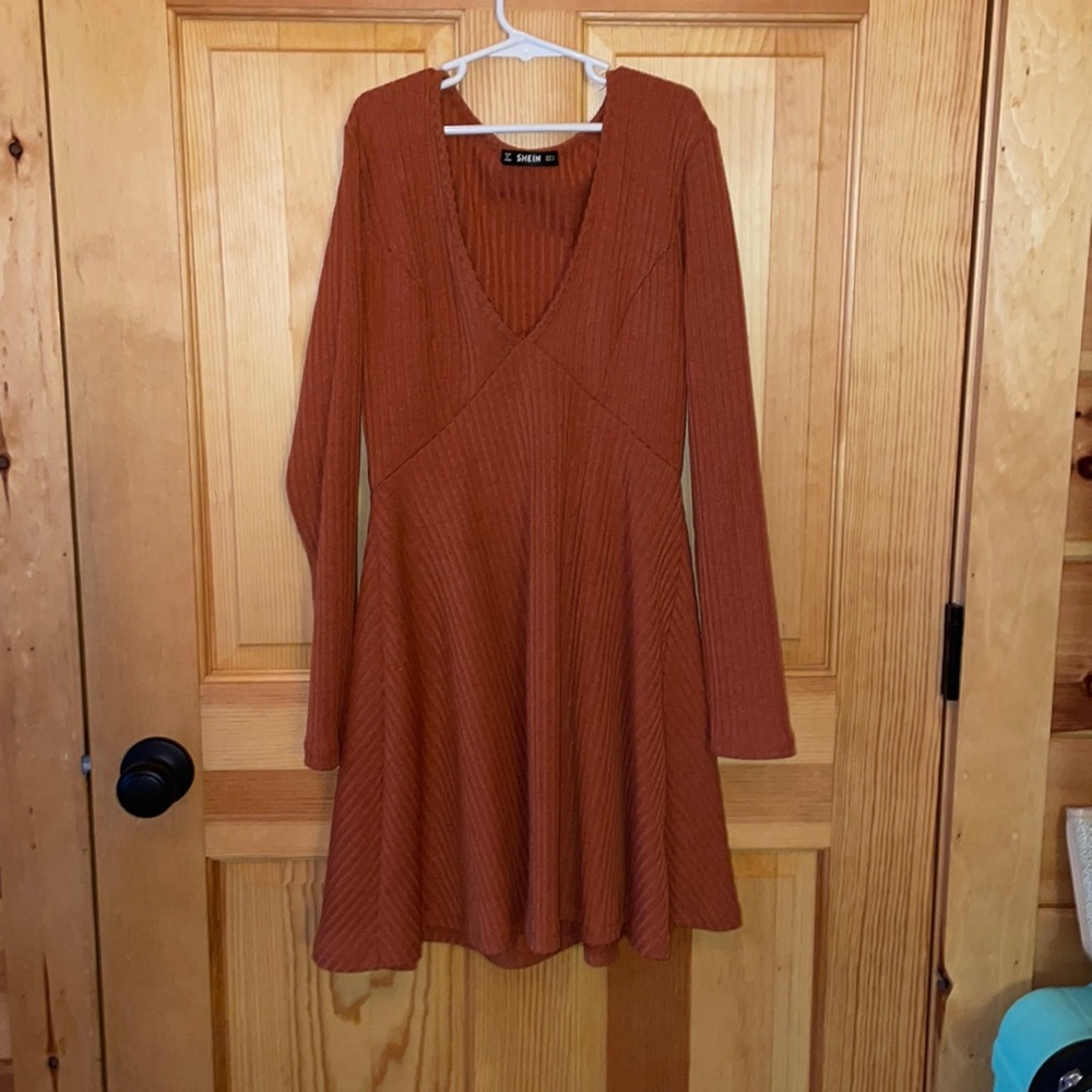 Orange Long sleeve knee length dress
